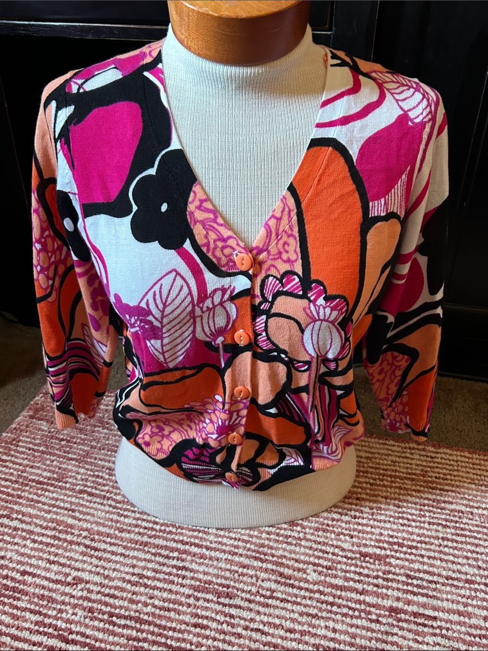 Fever Pink Orange Floral Button-Front Cardigan